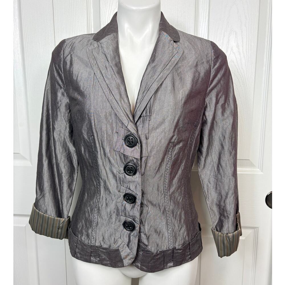 People Like Frank Metallic Charcoal Gray Crinkle Blazer Boho Artwear Size S